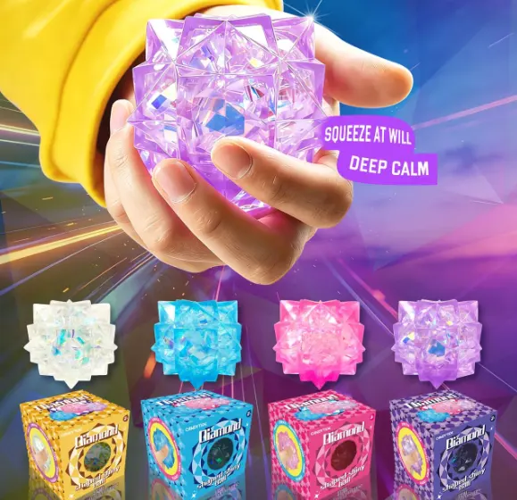 CANDYTIDE Diamond Shaped Shiny Ball Squishy Stress Toy, 4 Color – Official Designer Collectible Art Toy