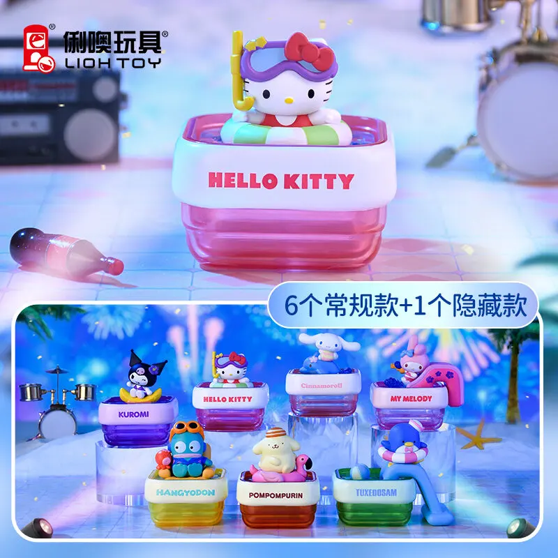 LIOH Toy Sanrio Family Pool Party Blind Box, Hello Kitty, Kuromi, Pompompurin Trendy Collectible Figures – Official Sanrio Art Toy