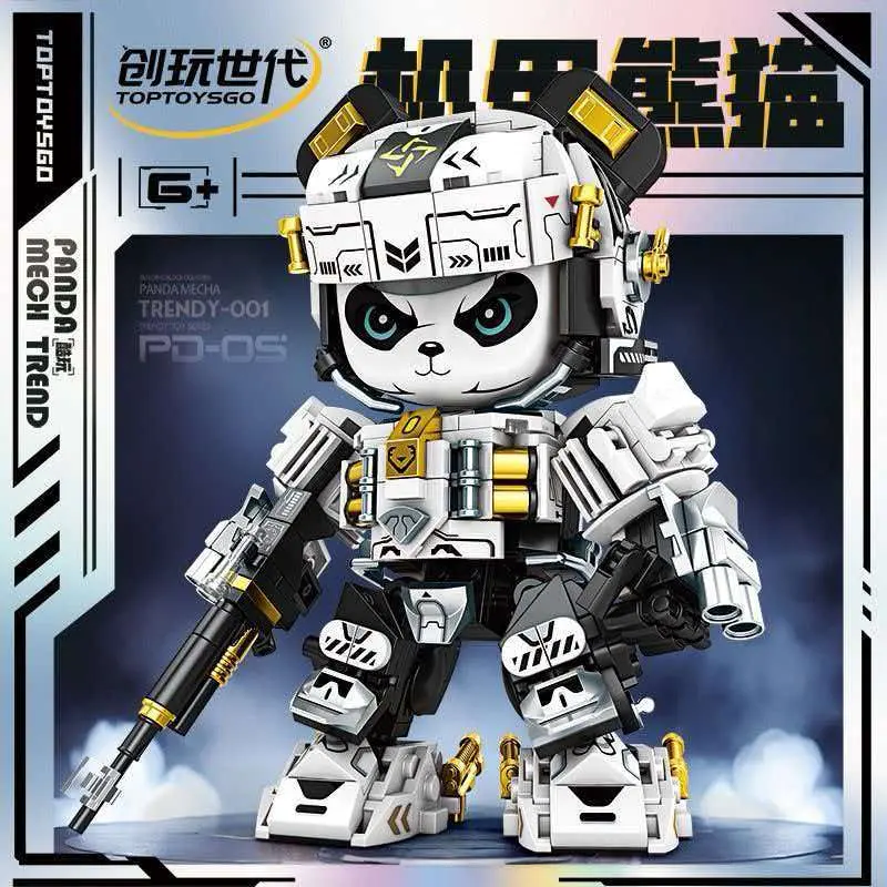 🐼 Mecha Panda Building Blocks Action Figure – Premium Chibi Cyberpunk Collectible Kit