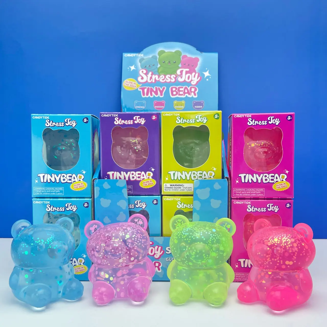 CANDYTIDE Glow‑in‑the‑Dark Squishy Tiny Bear TPR Stress Relief Fidget Toy – Official Designer Collectible Art Toy