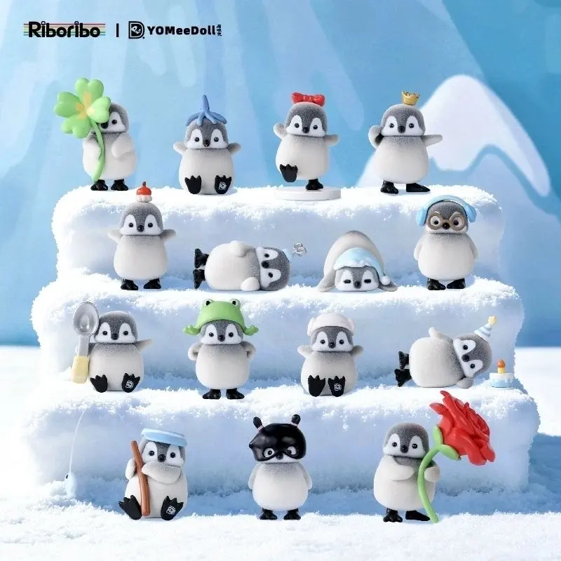 YoMeeDoll Riboribo Little Pet Penguin Series Vol.1 Mini Bean Blind Box Set, 12Pcs Cute Flocked Penguin Mini Figure 38mm Collectible Desktop Ornament Gift – Official Designer Collectible Art Toy