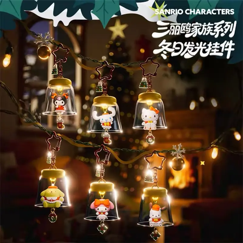 HOLLYBOX Winter Glow Light Up Keychain, Cute Cartoon Bell Bag Charm Pendant, LED Light Character Key Ring Ornament, Christmas Holiday Gift for Backpack Decoration, 6Pcs/Set – Official Designer Collectible Art Toy