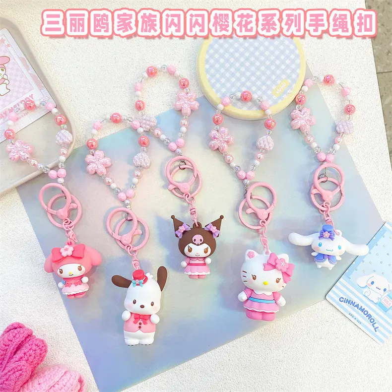 Genuine Sanrio Family Shining Sakura Series Hello Kitty, Kuromi, Cinnamoroll Keychain and Schoolbag Pendant – Official Sanrio Art Toy
