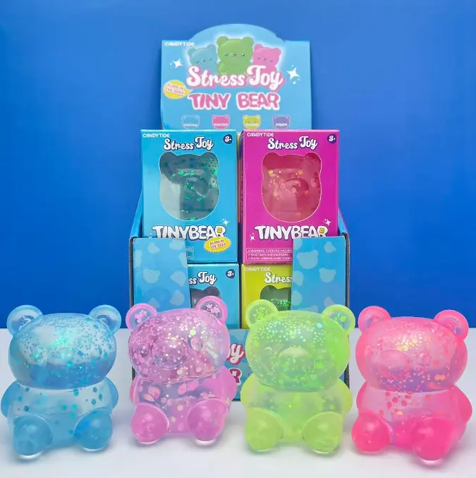 CANDYTIDE Glow-in-the-Dark Tiny Bear Squishy Stress Relief Toy, Soft Squeeze Fidget Toy – Official Designer Collectible Art Toy