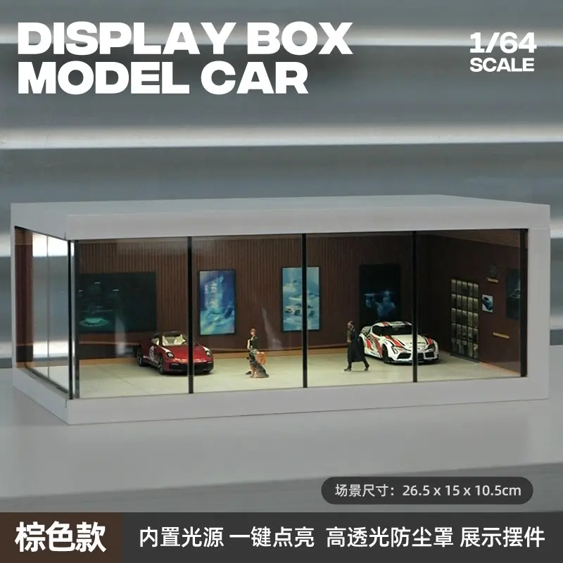 SCJ423A1:64雪弗板带灯盒子单车位-棕色A