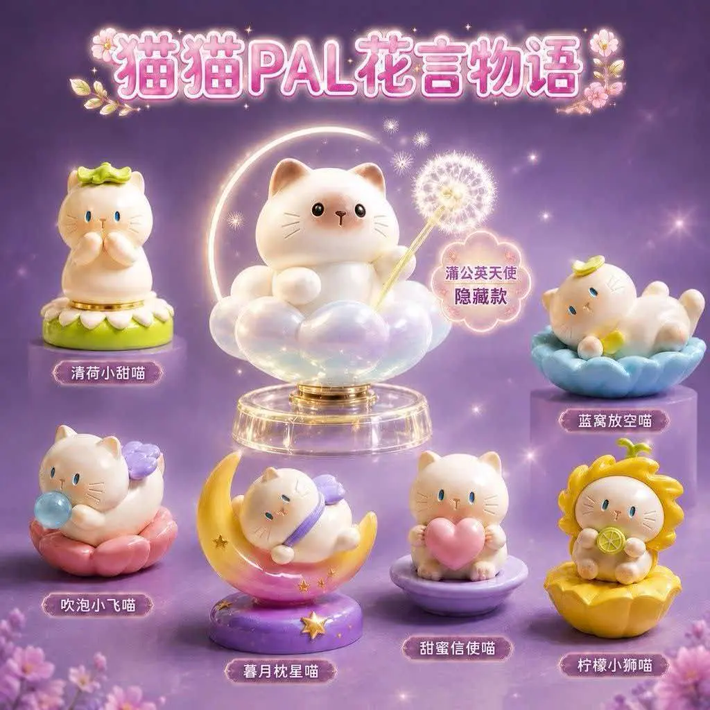Cat Cat PAL Flower Whisper Series Blind Box | Sen Zhi Wu Original Kawaii Cat Mini Figure, 6 Regular + 1 Hidden Dandelion Angel, Resin Flower-Theme Collectible Desk Ornament | Cute Gift for Girls, Cat Lovers & Blind Box Collectors – Official Designer Collectible Art Toy