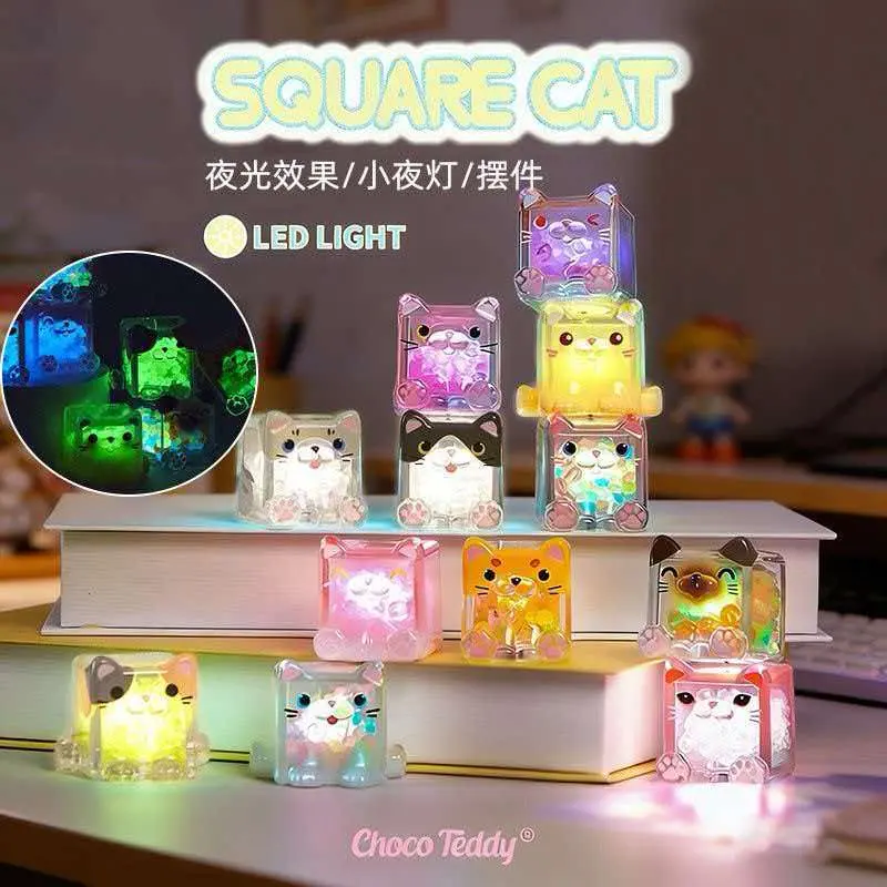 Choco Teddy® Square Cat Mini LED Night Light & Luminous Desktop Figure – Official Designer Collectible Art Toy