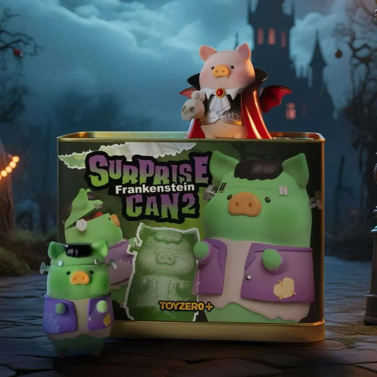 TOYZERO+ Frankenstein Pig Surprise Can 2 Halloween Themed Collectible Blind Box, Cute Frankenstein & Vampire Pig Resin Figurine, Spooky Decor Gift for Pig Lovers – Official Designer Collectible Art Toy